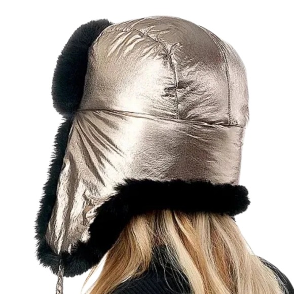 Marcus Adler Metallic Faux Fur Trapper Hat Hematite Gunmetal One Size - Picture 3 of 7